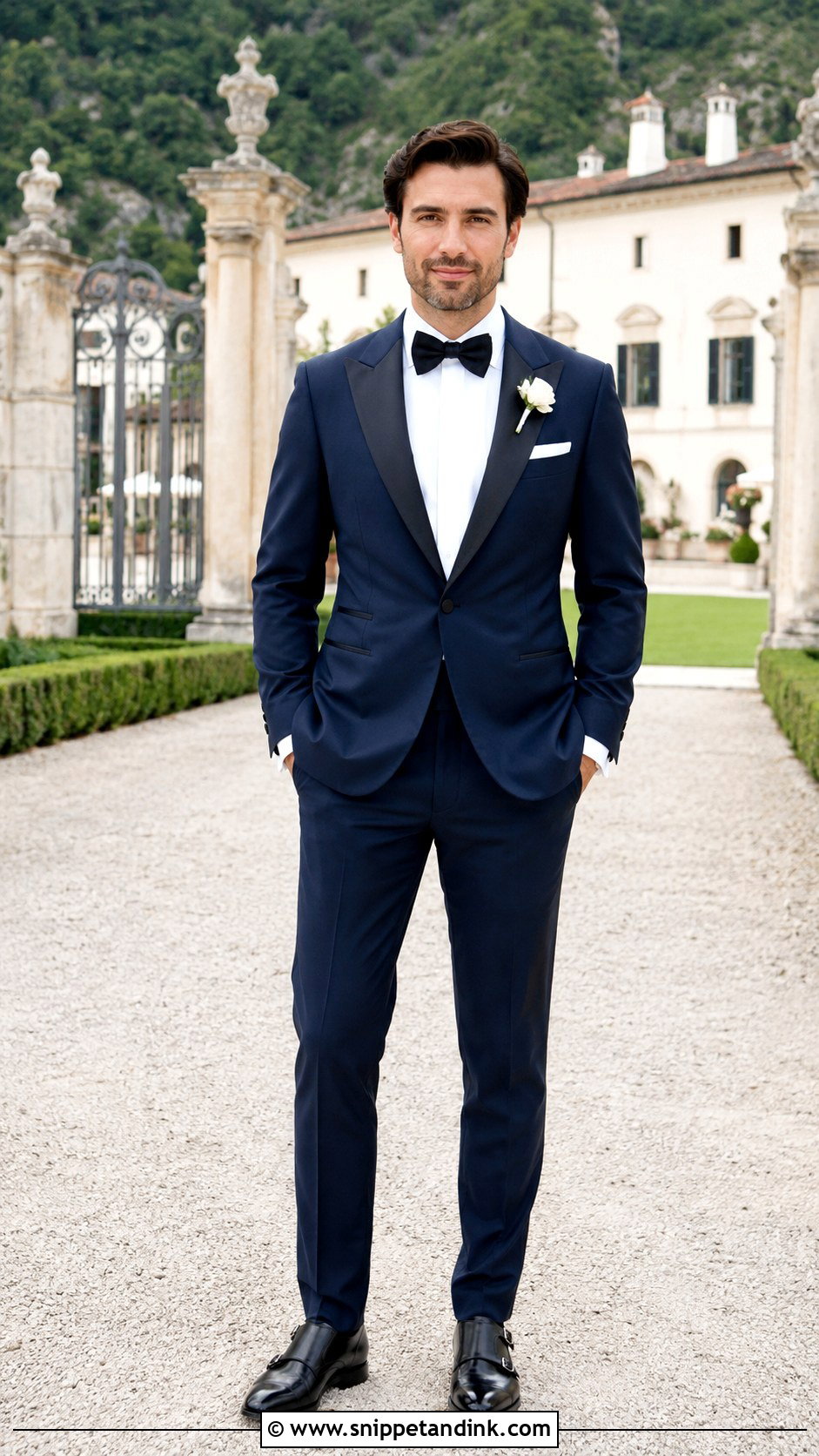 Dark Blue Tuxedo With Monk Strap Shoes - Snippet and Ink - 20 Dark Blue Tuxedo Wedding Ideas