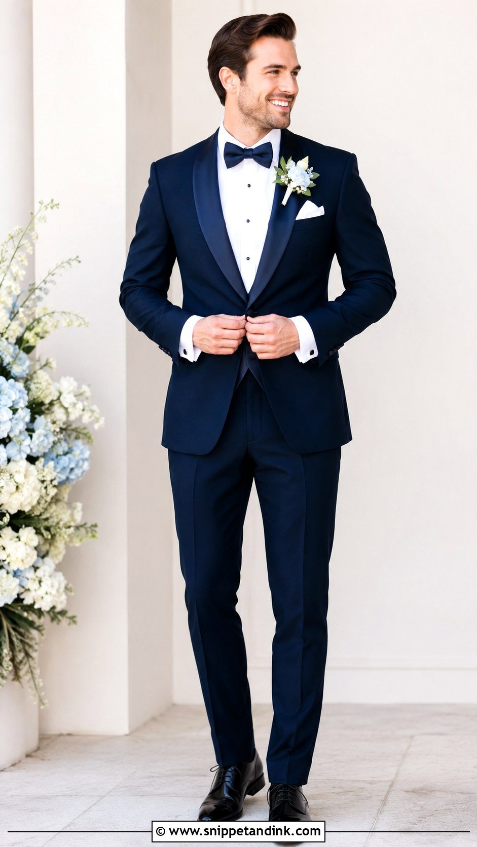 Dark Blue Tuxedo With Navy Bow Tie - Snippet and Ink - 20 Dark Blue Tuxedo Wedding Ideas