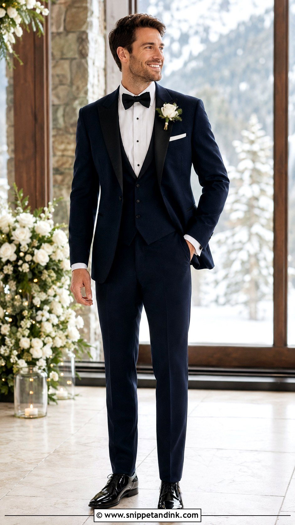 Dark Blue Tuxedo for a Winter Wedding - Snippet and Ink - 20 Dark Blue Tuxedo Wedding Ideas