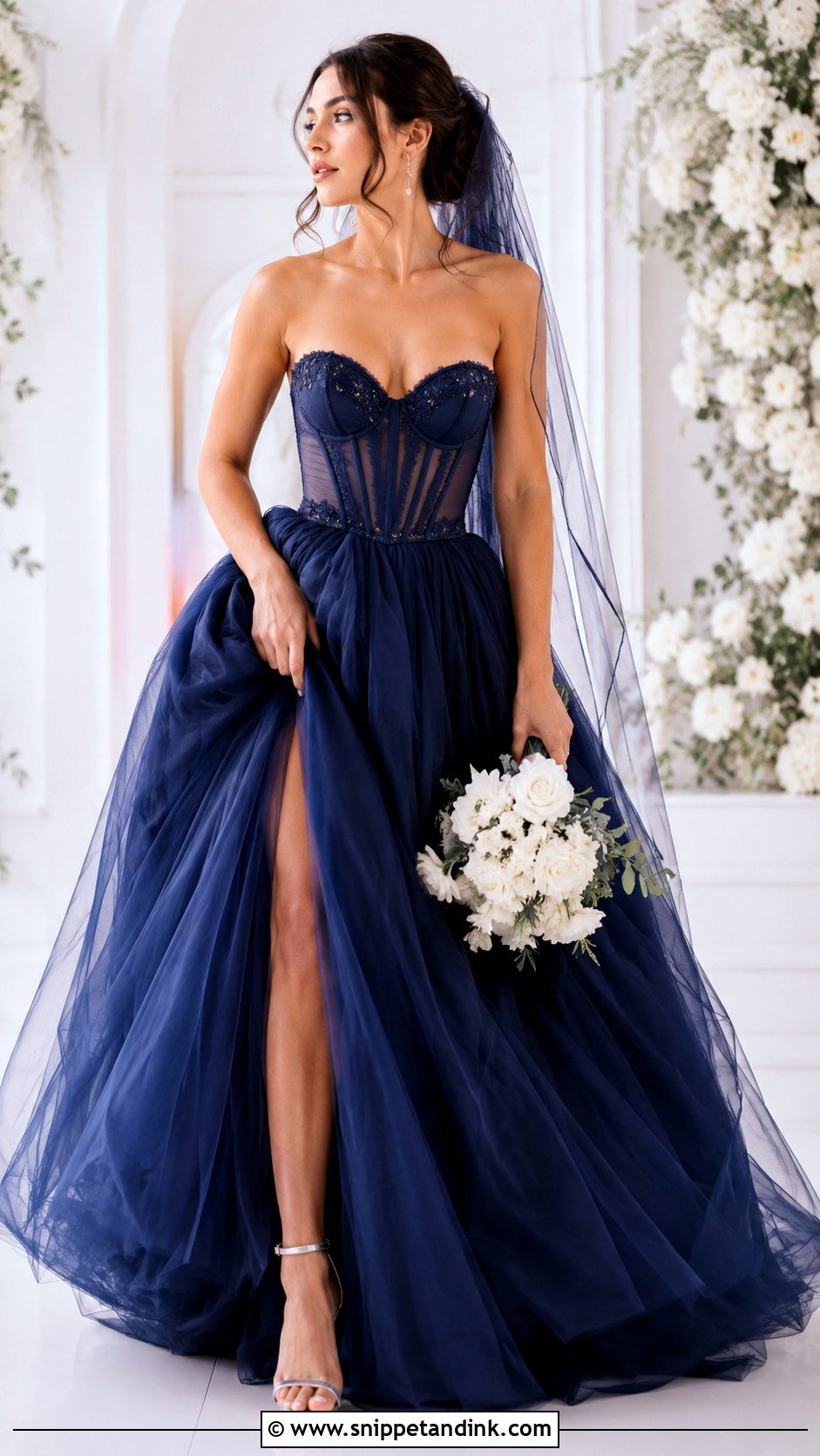 Dark Blue Wedding Dress With Corset Bodice - Snippet and Ink - 25 Dark Blue Wedding Dress Ideas
