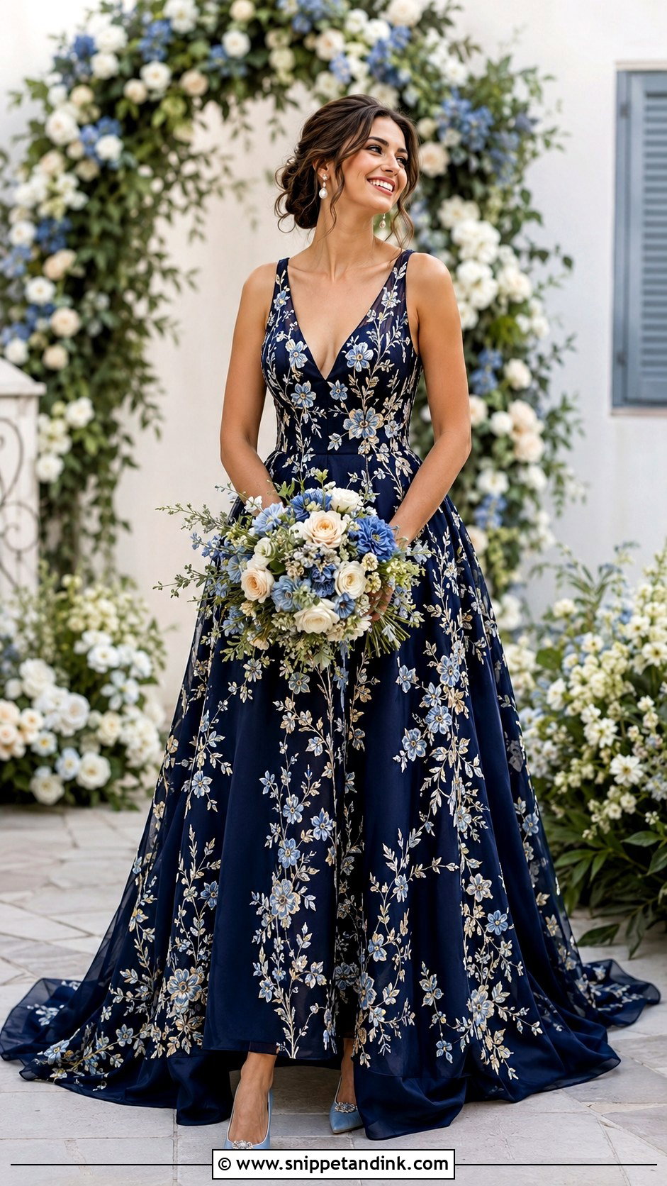 Dark Blue Wedding Dress With Floral Embroidery - Snippet and Ink - 25 Dark Blue Wedding Dress Ideas