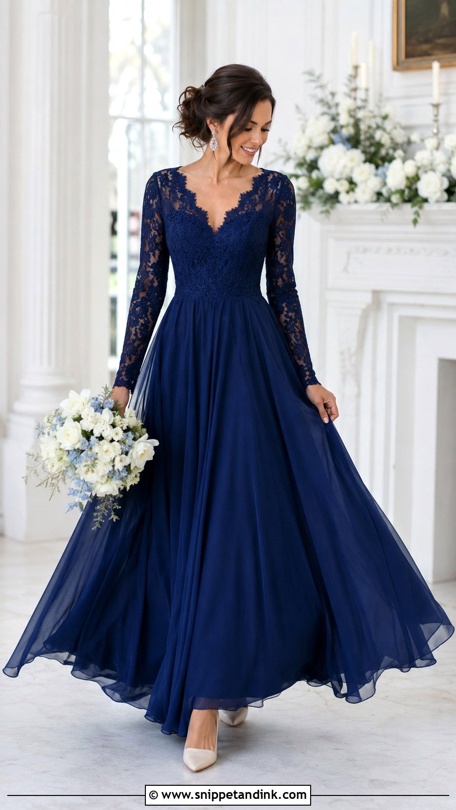 Dark Blue Wedding Dress With Long Sleeves - Snippet and Ink - 25 Dark Blue Wedding Dress Ideas