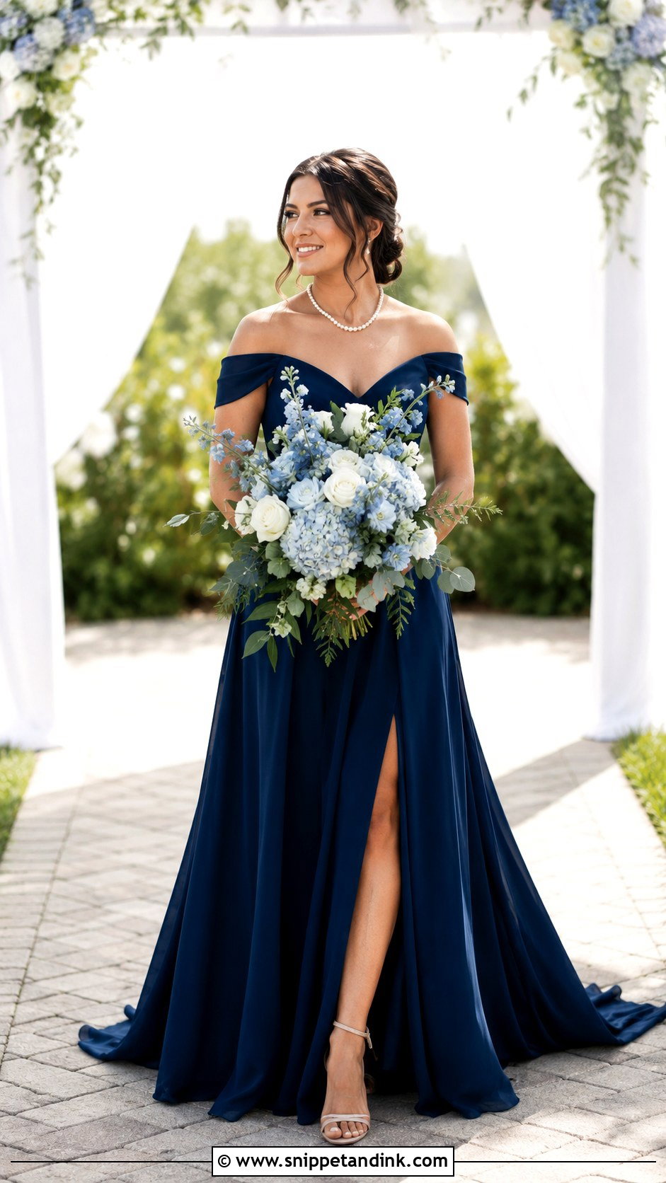 Dark Blue Wedding Dress With Matching Blue Bouquet - Snippet and Ink - 25 Dark Blue Wedding Dress Ideas