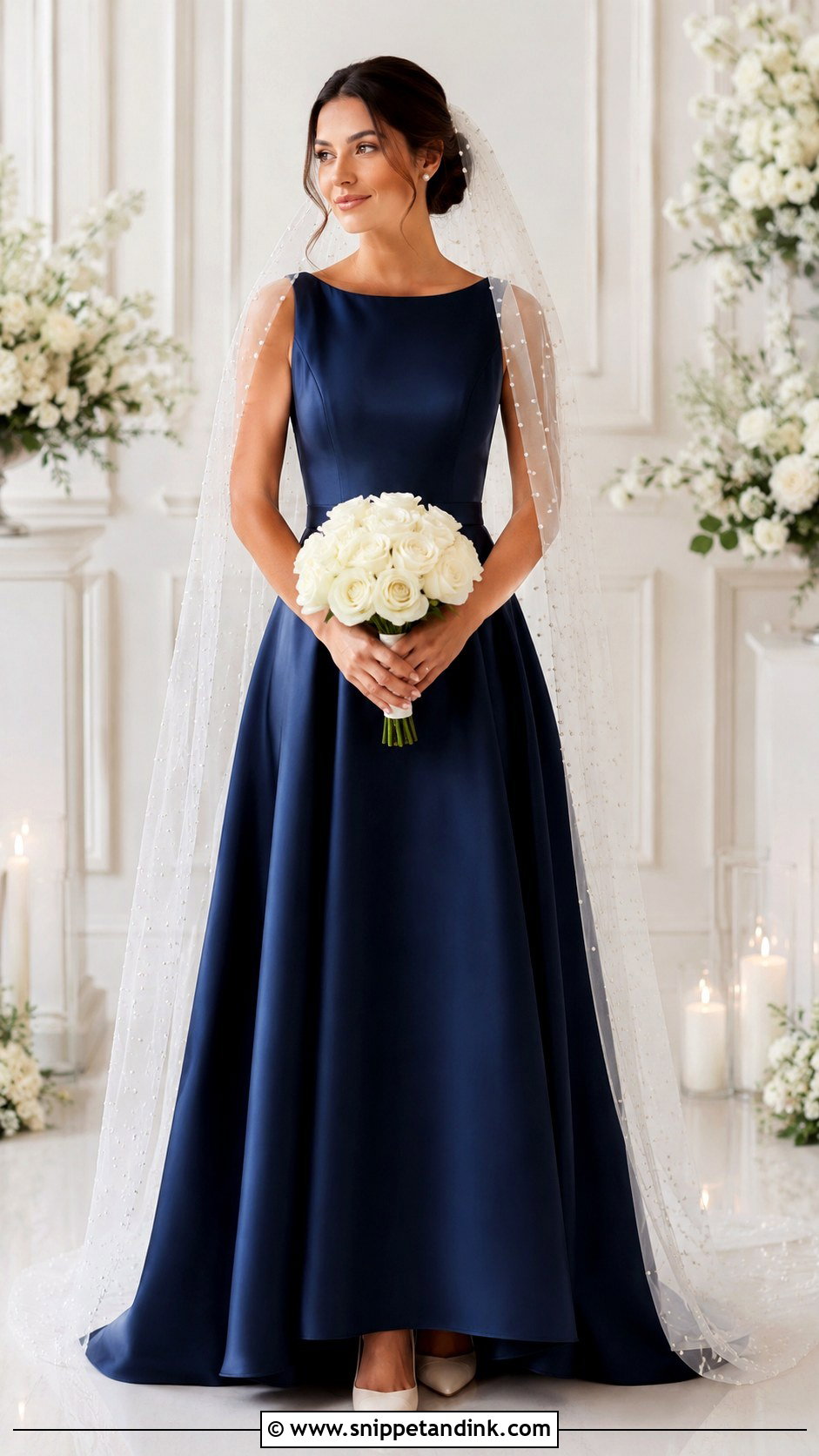 Dark Blue Wedding Dress With Pearl Veil - Snippet and Ink - 25 Dark Blue Wedding Dress Ideas