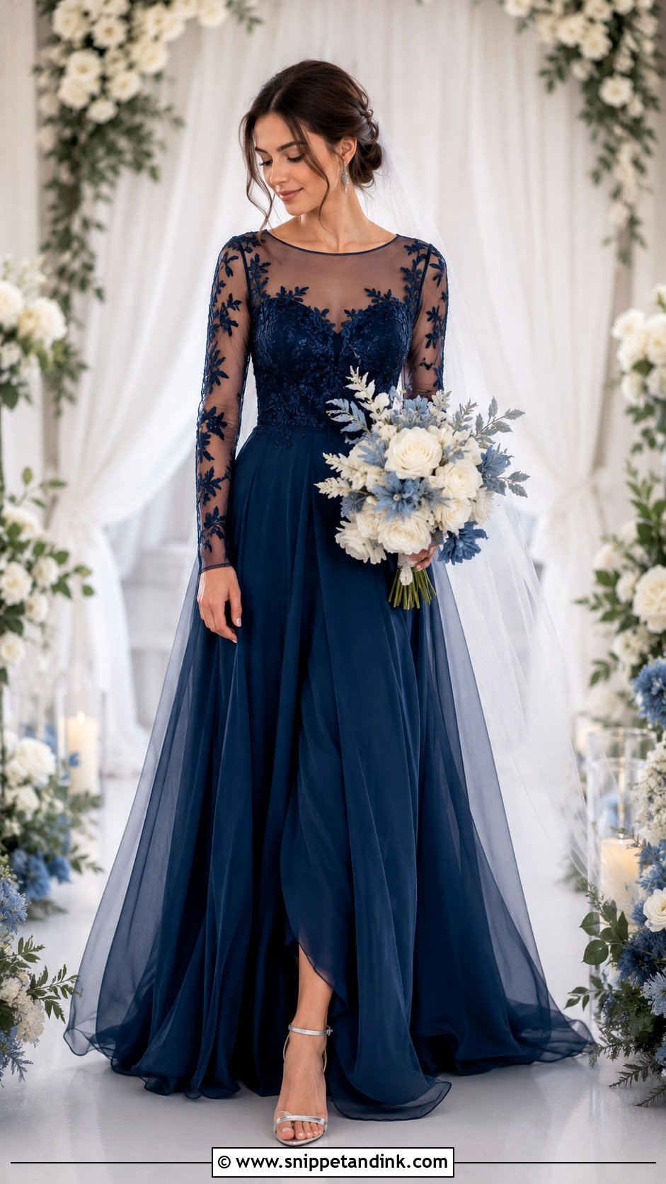 Dark Blue Wedding Dress With Sheer Sleeves - Snippet and Ink - 25 Dark Blue Wedding Dress Ideas