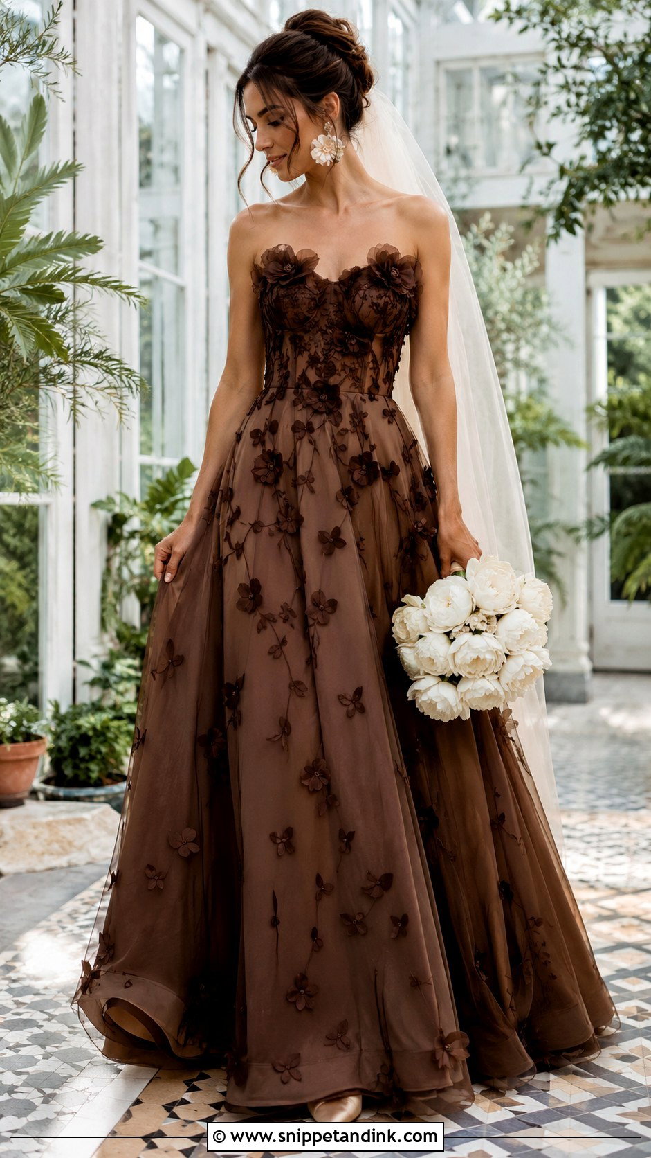 Dark Brown Floral Applique Wedding Dress - Snippet and Ink - 20 Dark Brown Wedding Dress Ideas