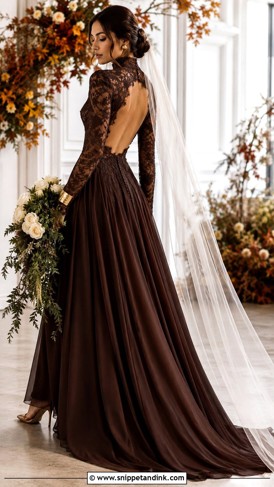 Dark Brown High Neck Bridal Dress - Snippet and Ink - 20 Brown Bridal Dress Ideas