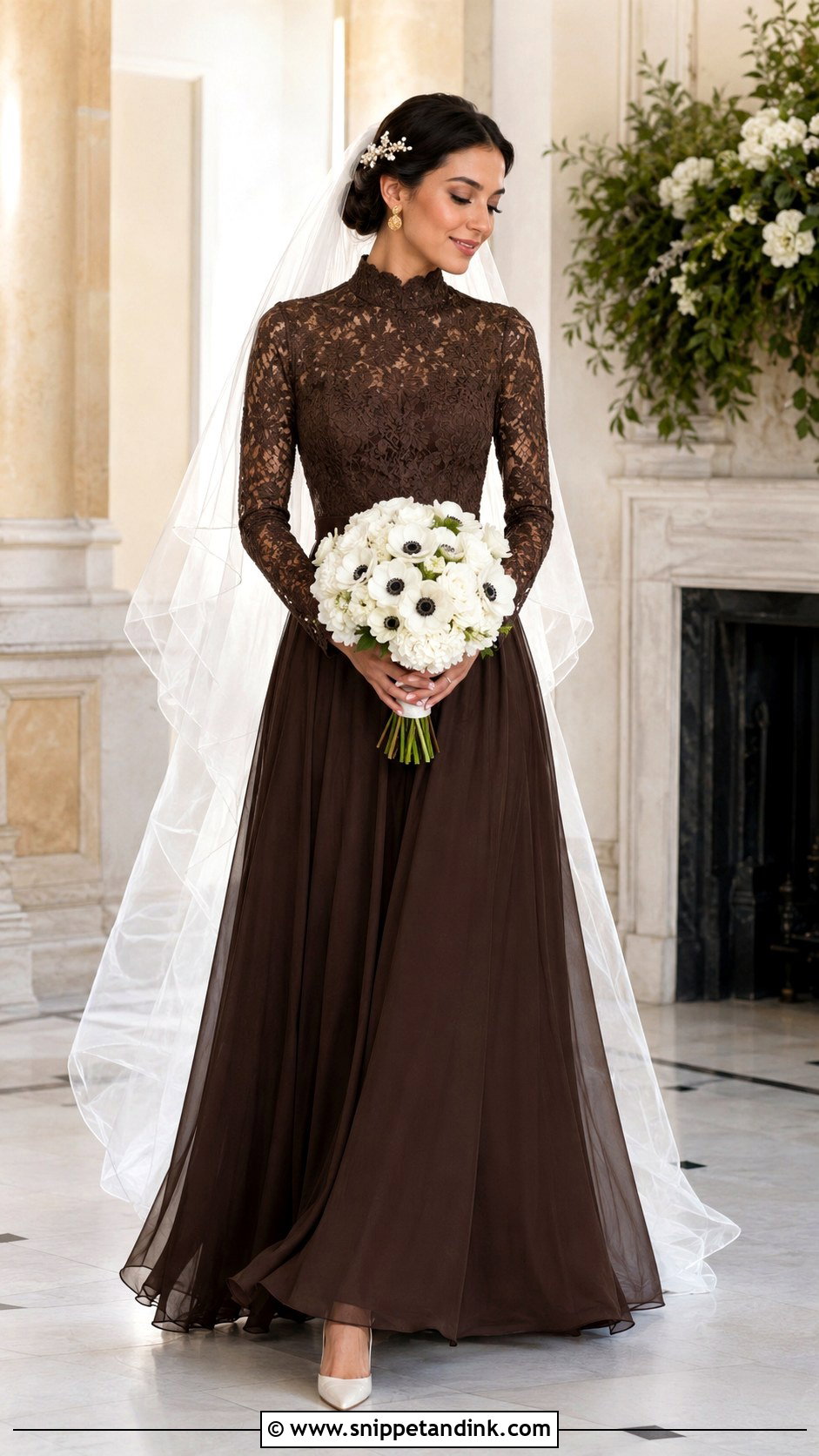 Dark Brown High Neck Wedding Dress - Snippet and Ink - 20 Dark Brown Wedding Dress Ideas