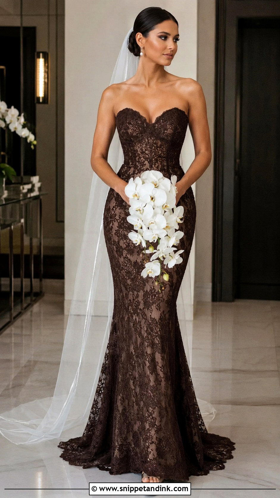 Dark Brown Lace Mermaid Wedding Dress - Snippet and Ink - 20 Dark Brown Wedding Dress Ideas