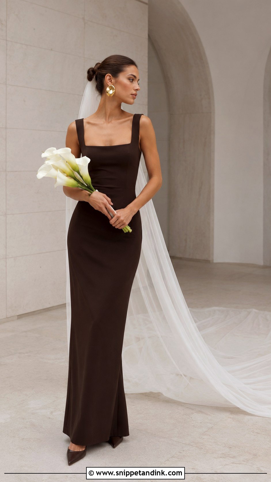 Dark Brown Minimalist Column Wedding Dress - Snippet and Ink - 20 Dark Brown Wedding Dress Ideas