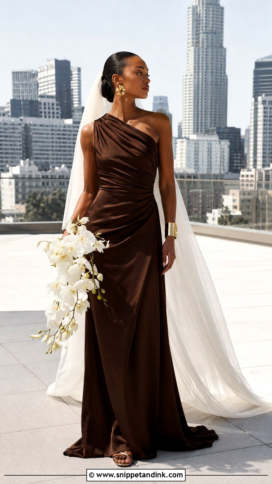 Dark Brown One Shoulder Wedding Dress - Snippet and Ink - 20 Dark Brown Wedding Dress Ideas