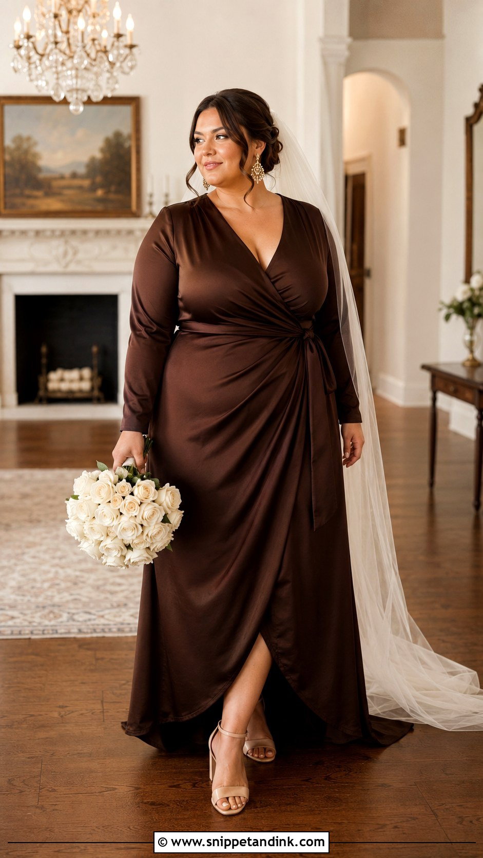 Dark Brown Plus Size Wrap Wedding Dress - Snippet and Ink - 20 Dark Brown Wedding Dress Ideas