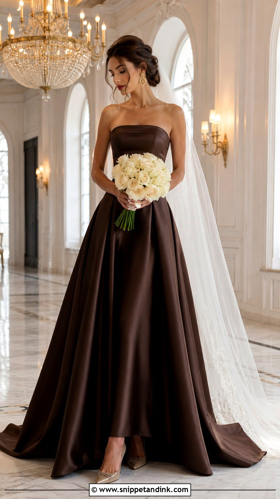 Dark Brown Satin A Line Wedding Dress - Snippet and Ink - 20 Dark Brown Wedding Dress Ideas