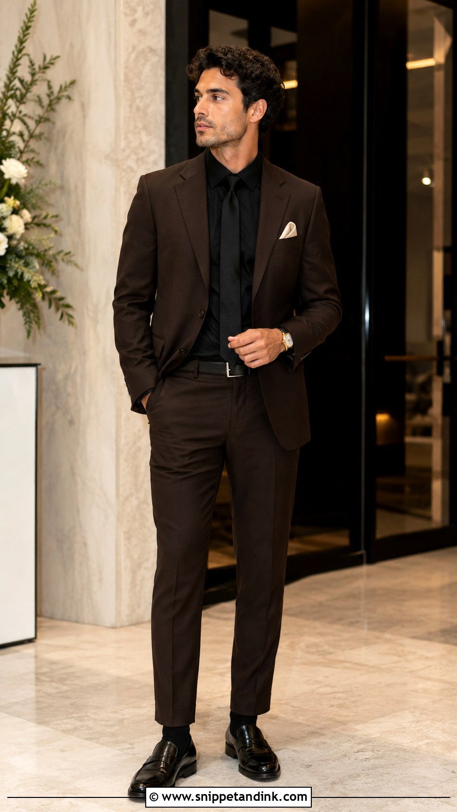 Dark Brown Suit With Black Shirt - Snippet and Ink - 20 Dark Brown Suit Wedding Ideas