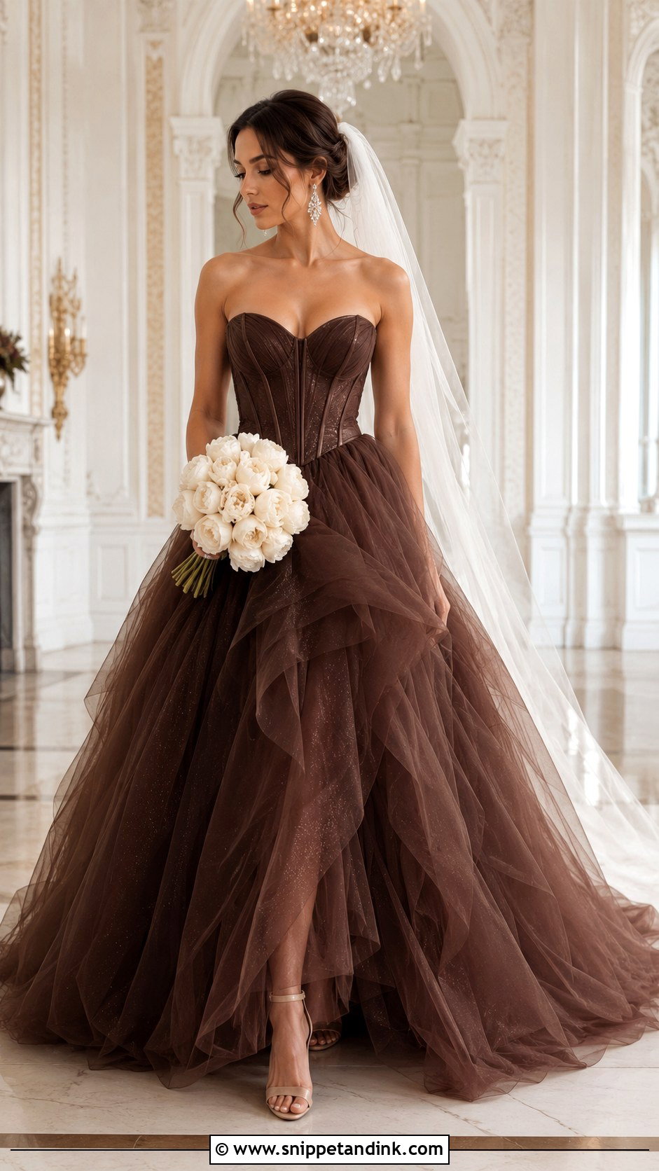 Dark Brown Tulle Ball Gown Wedding Dress - Snippet and Ink - 20 Dark Brown Wedding Dress Ideas