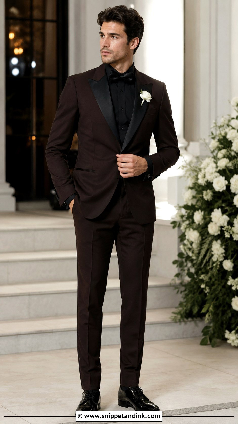 Dark Brown Tuxedo With Black Shirt - Snippet and Ink - 20 Dark Brown Tuxedo Wedding Ideas