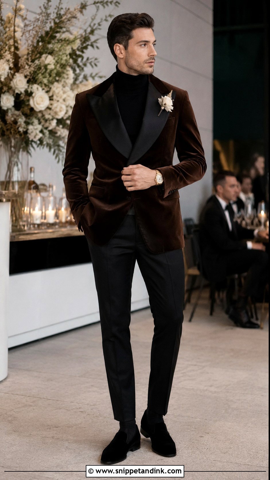 Dark Brown Tuxedo With Turtleneck - Snippet and Ink - 20 Dark Brown Tuxedo Wedding Ideas