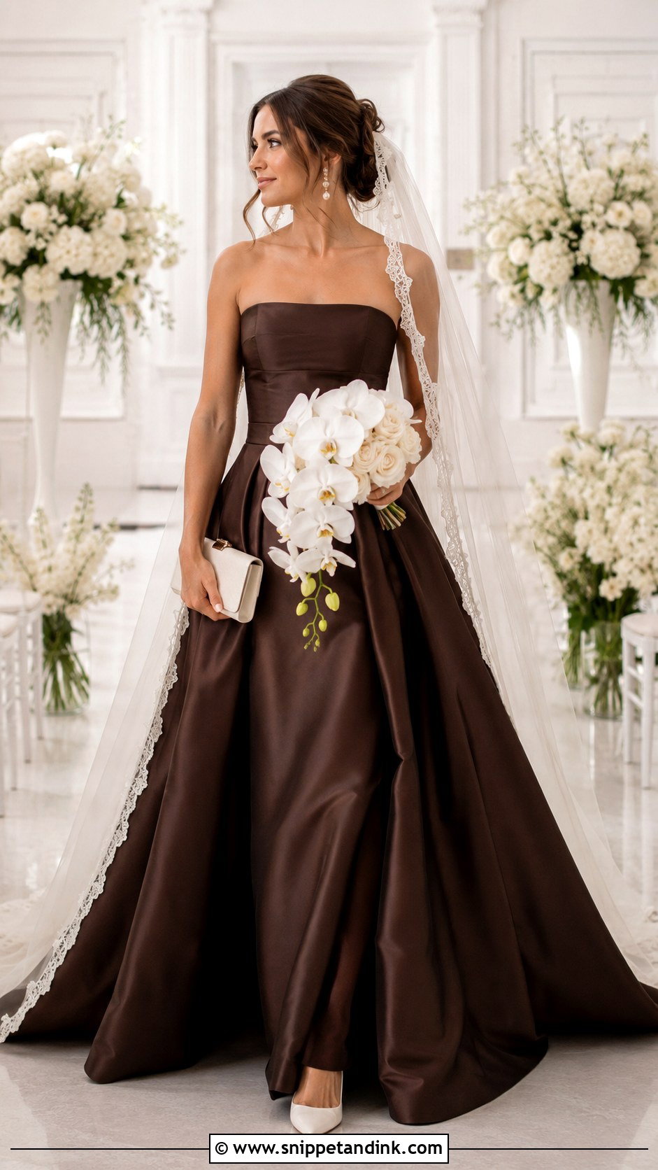 Dark Brown Wedding Dress With Ivory Veil - Snippet and Ink - 20 Dark Brown Wedding Dress Ideas