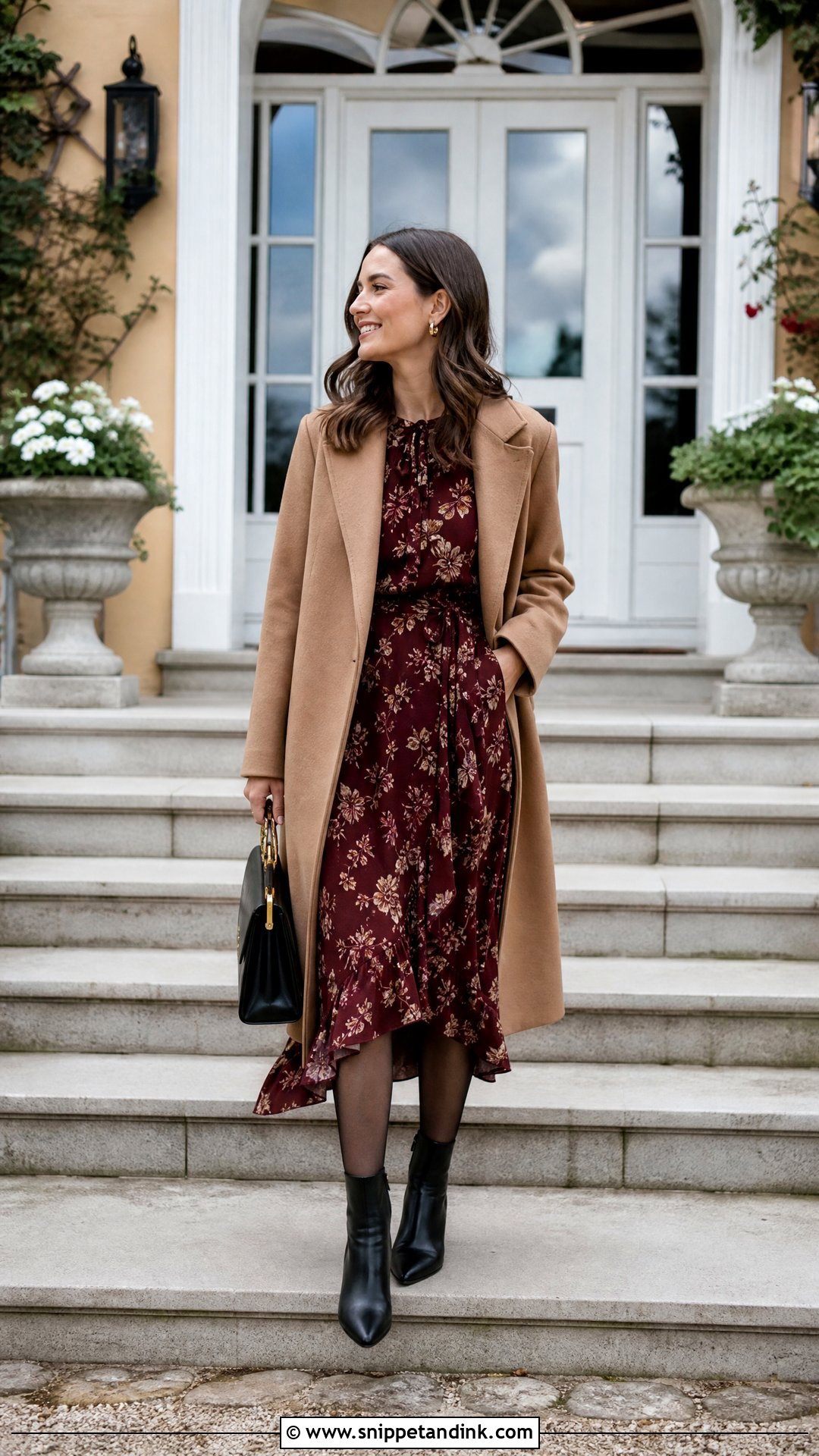 Dark Floral Dress And Ankle Boots Wedding Breakfast Outfit - Snippet and Ink - 20 Wedding Breakfast Outfit Ideas