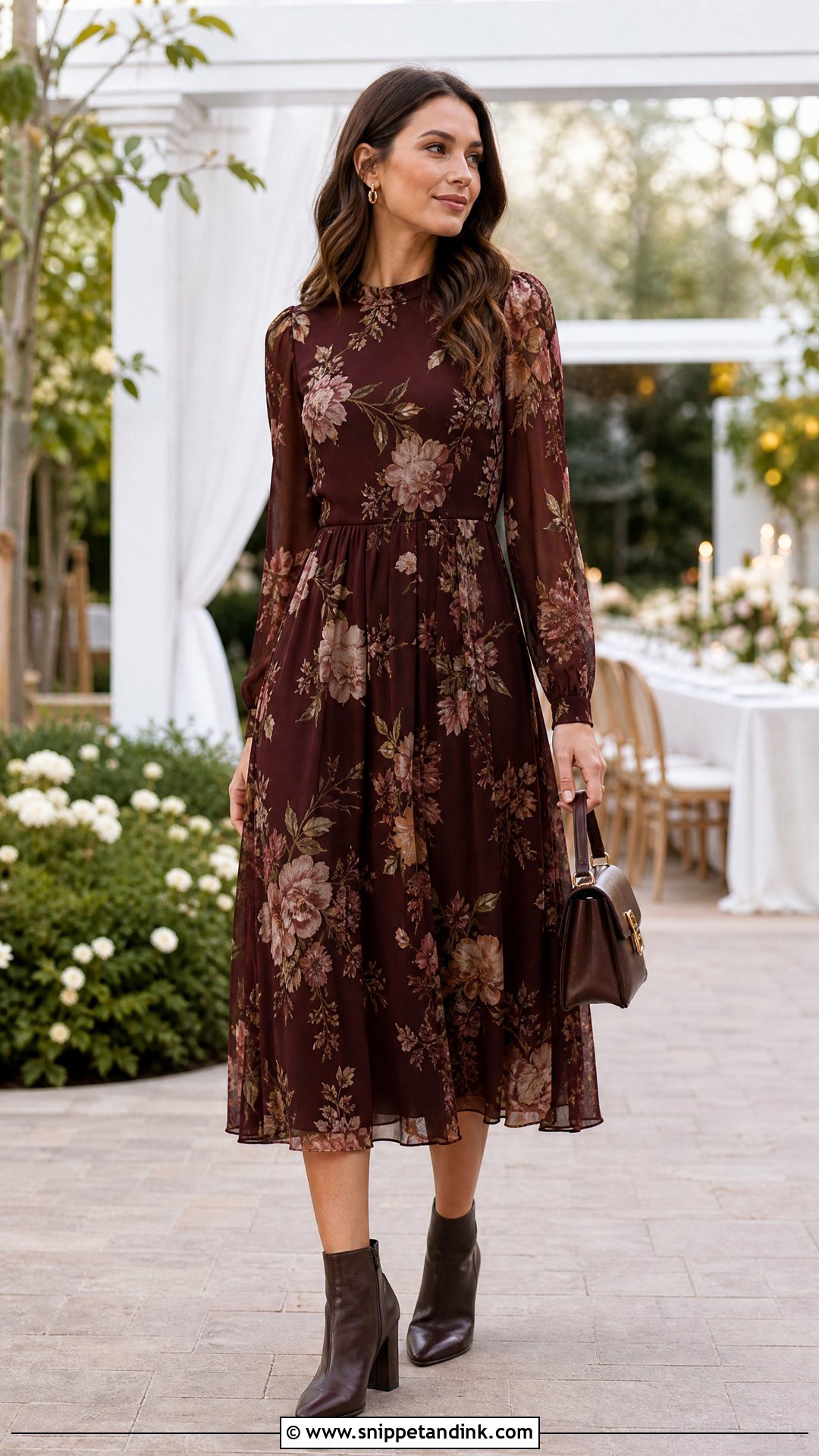Dark Floral Midi Dress Wedding Outfit - Snippet and Ink - 20 Smart Casual Wedding Outfit Women Ideas