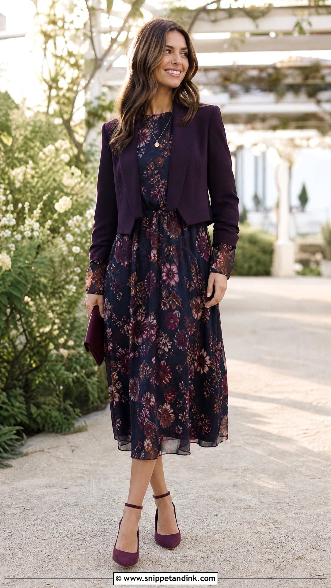 Dark Floral Midi Dress for a Fall Wedding - Snippet and Ink - 20 What to Wear to a Fall Wedding Ideas