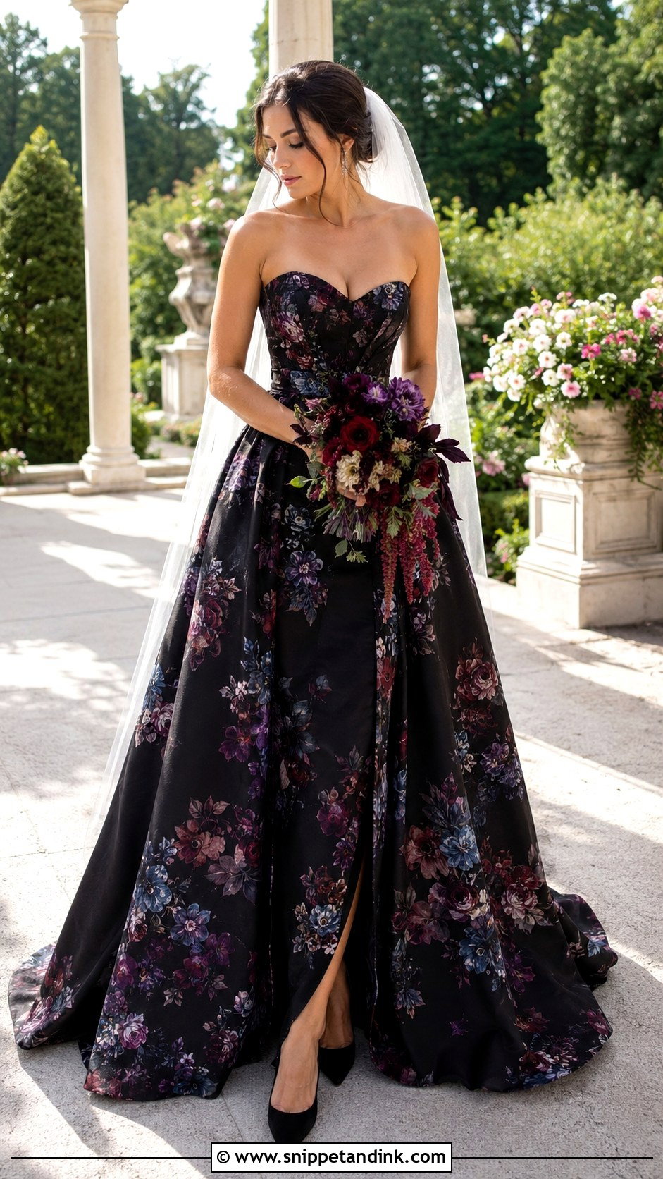 Dark Floral Print Wedding Dress - Snippet and Ink - 20 Dark Fairytale Wedding Dress Ideas