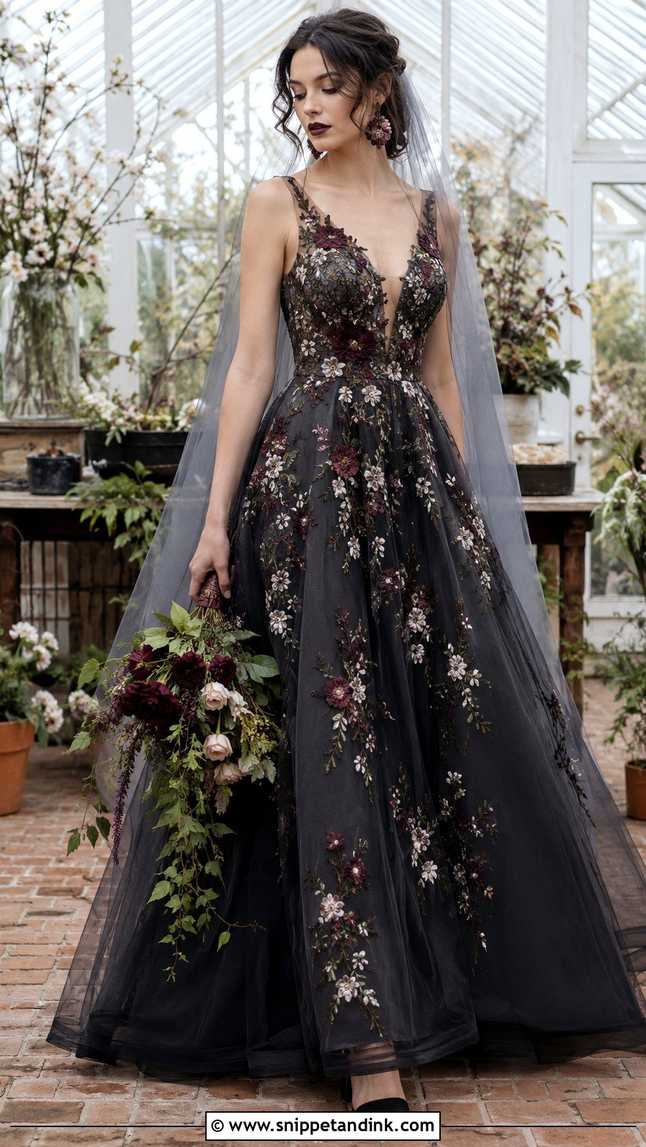 Dark Floral Wedding Dress - Snippet and Ink - 20 Moody Wedding Dress Ideas