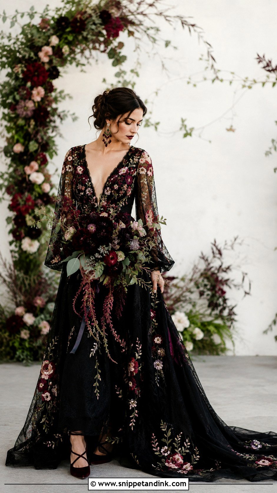Dark Floral Wedding Dress - Snippet and Ink - 30 Witchy Wedding Dress Ideas