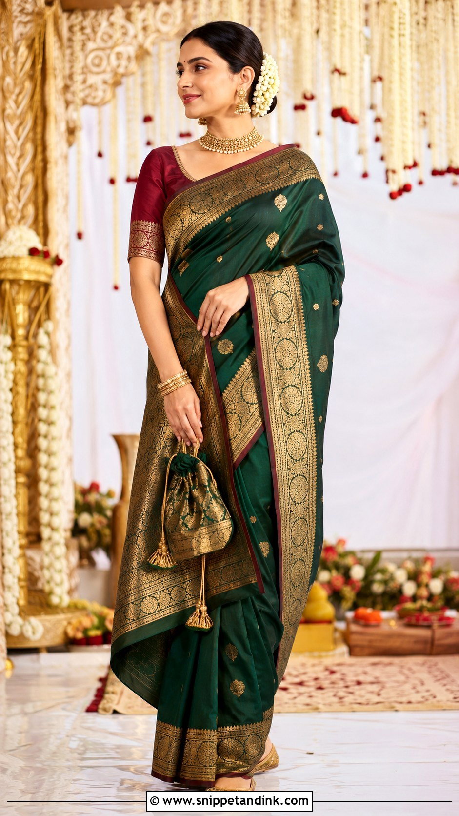 Dark Green Banarasi Saree - Snippet and Ink - 20 Green Indian Wedding Dress Ideas