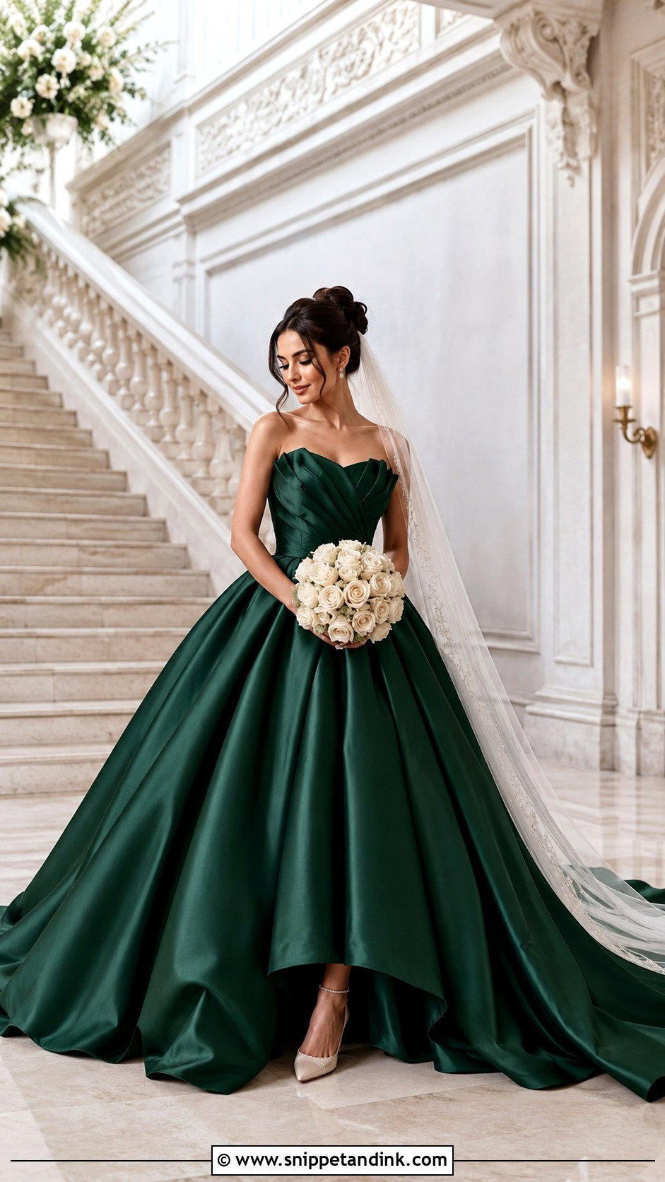 Dark Green Bridal Dress With Ball Gown Skirt - Snippet and Ink - 25 Green Bridal Dress Ideas