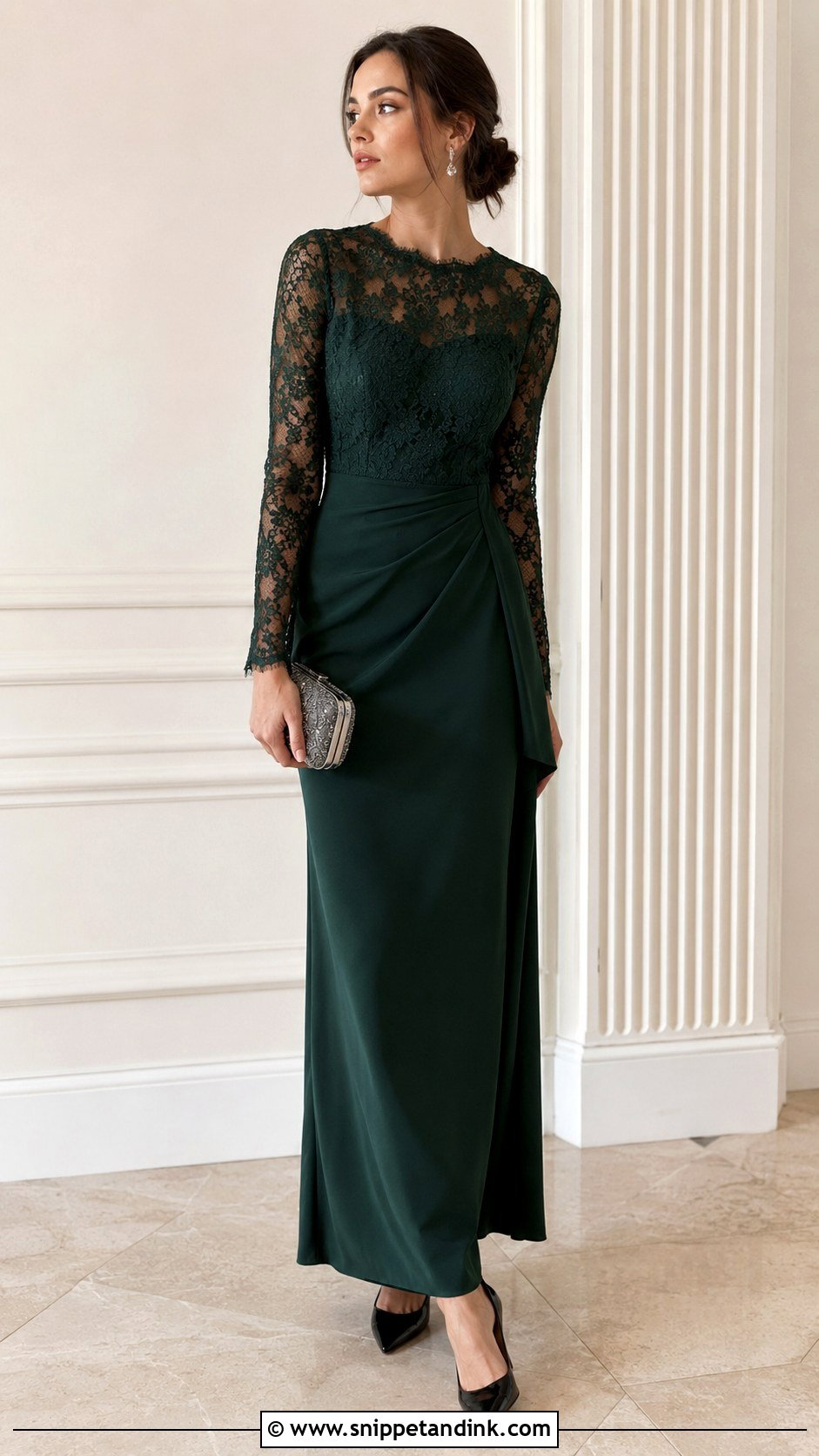 Dark Green Lace Sleeve Wedding Dress - Snippet and Ink - 20 Dark Green Wedding Dress Outfit Ideas