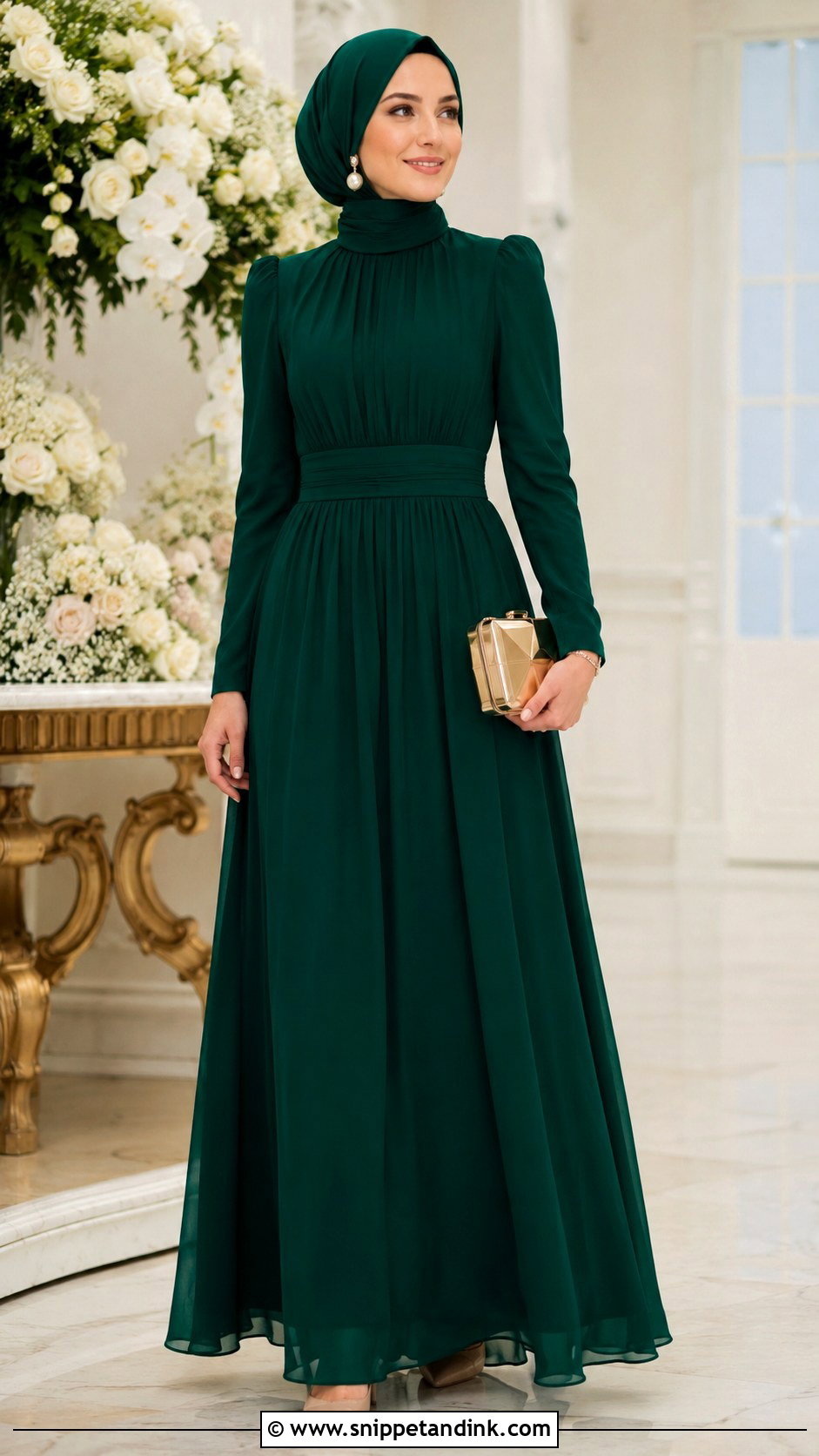 Dark Green Modest Long Sleeve Wedding Dress - Snippet and Ink - 20 Dark Green Wedding Dress Outfit Ideas