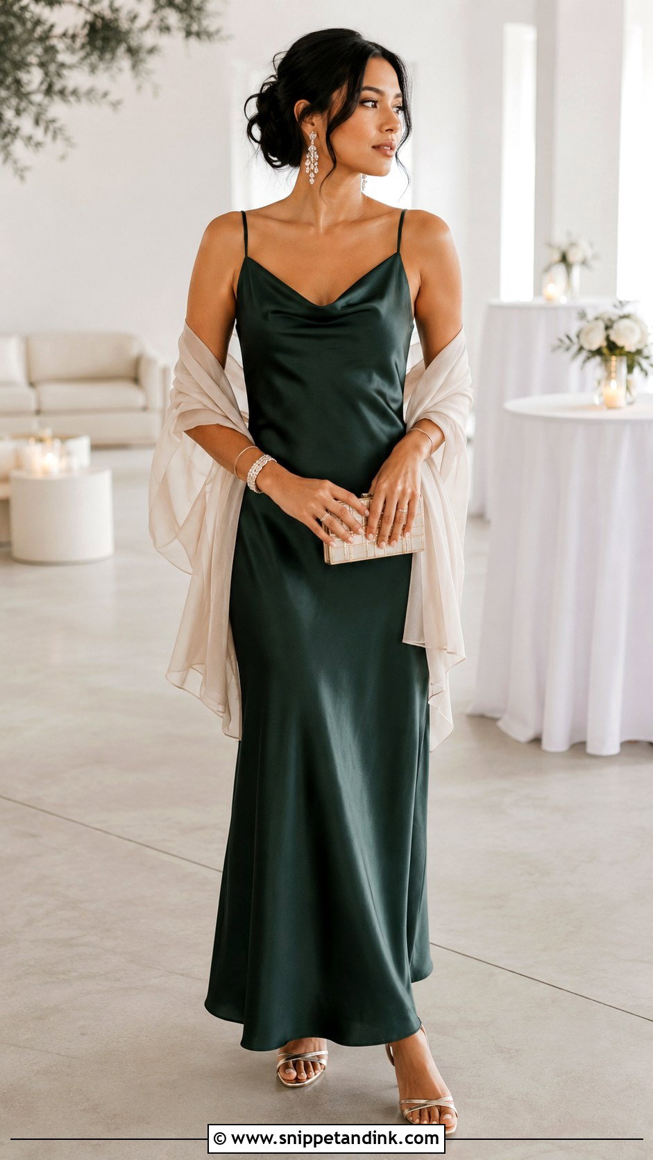 Dark Green Slip Wedding Dress With Shawl - Snippet and Ink - 20 Dark Green Wedding Dress Outfit Ideas