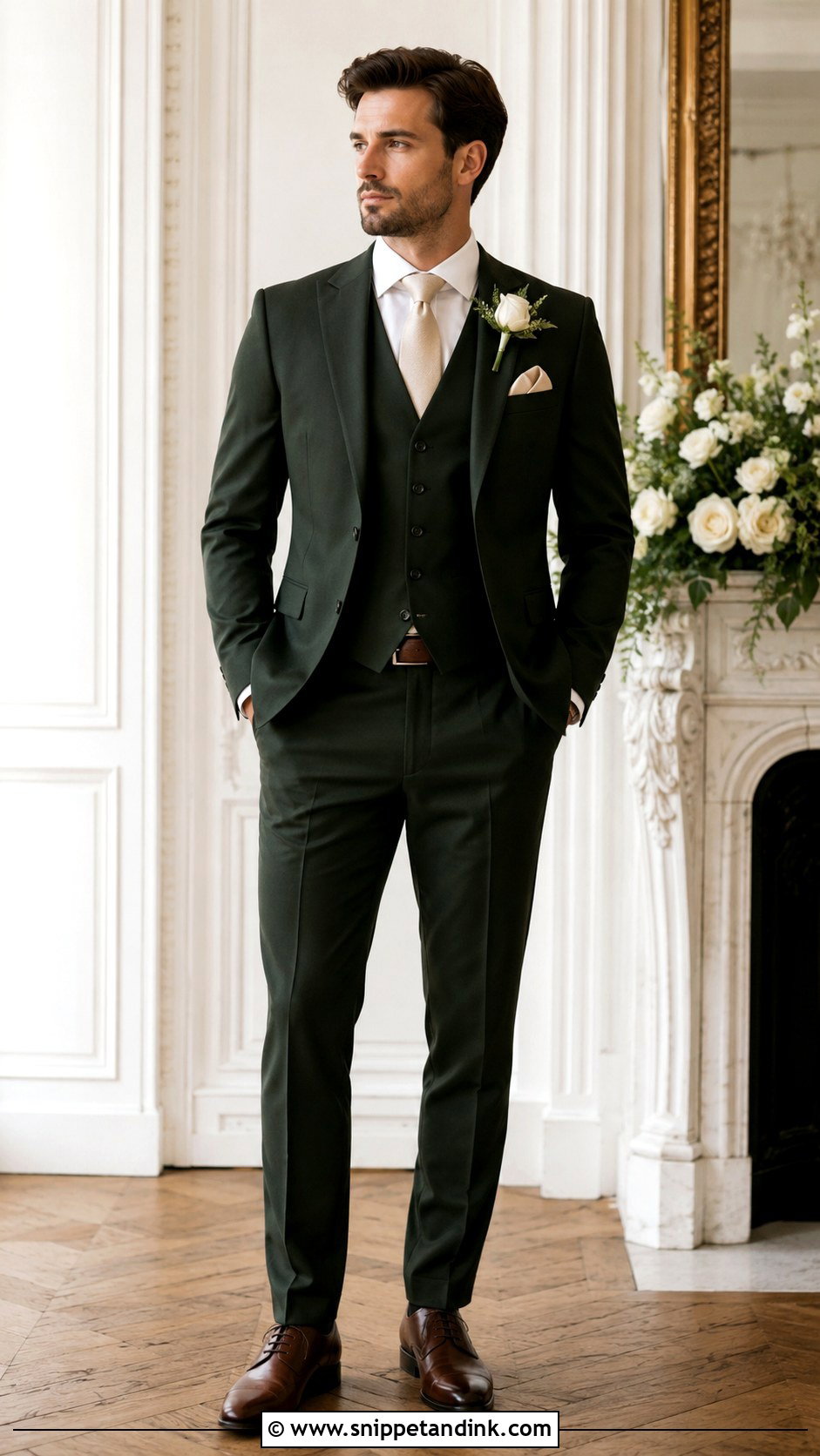 Dark Green Three Piece Suit - Snippet and Ink - 20 Green Suit Wedding Party Ideas