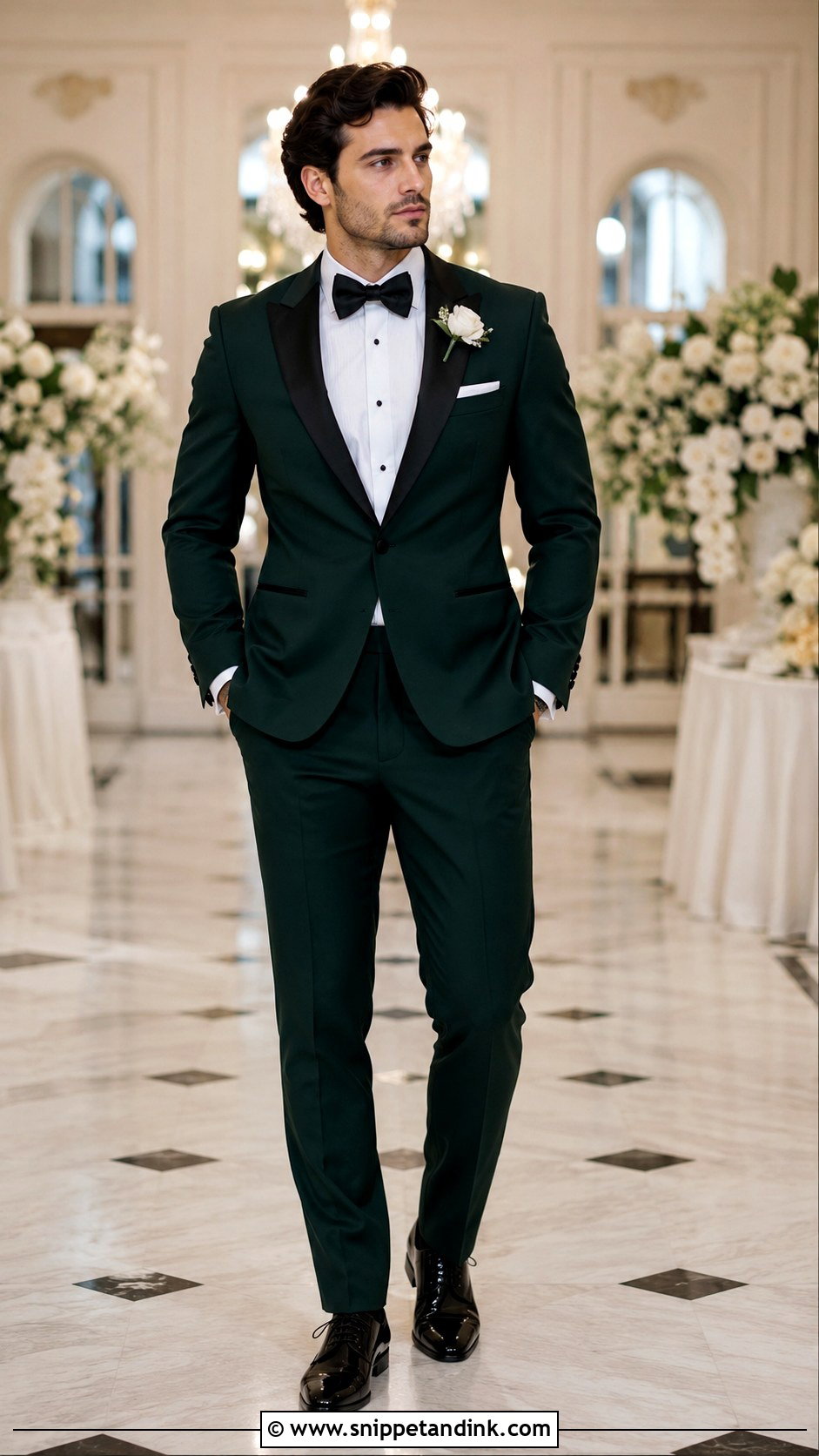 Dark Green Tuxedo With Black Bow Tie - Snippet and Ink - 20 Dark Green Tuxedo Wedding Ideas