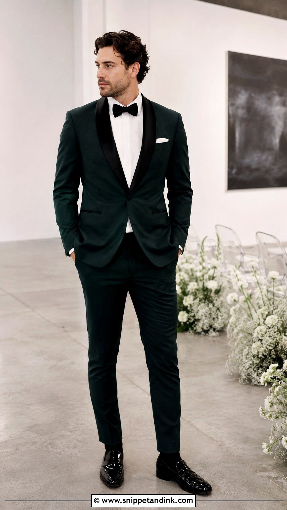 Dark Green Tuxedo With Black Loafers - Snippet and Ink - 20 Dark Green Tuxedo Wedding Ideas
