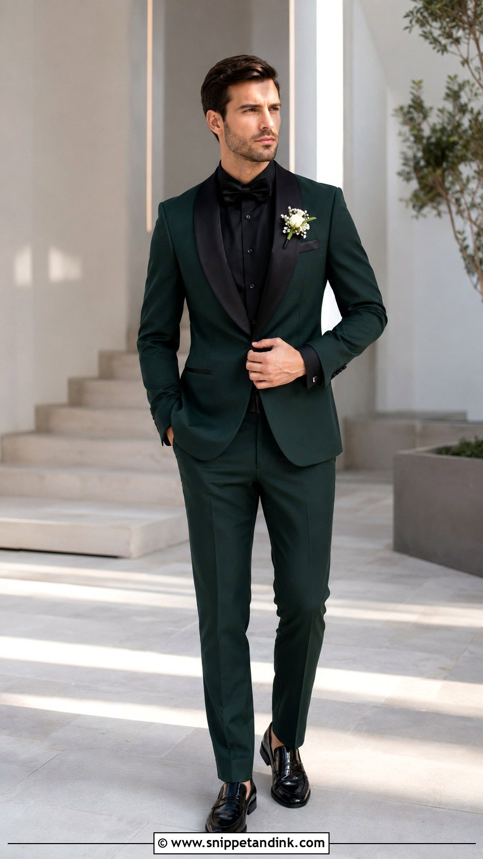 Dark Green Tuxedo With Black Shirt - Snippet and Ink - 20 Dark Green Tuxedo Wedding Ideas