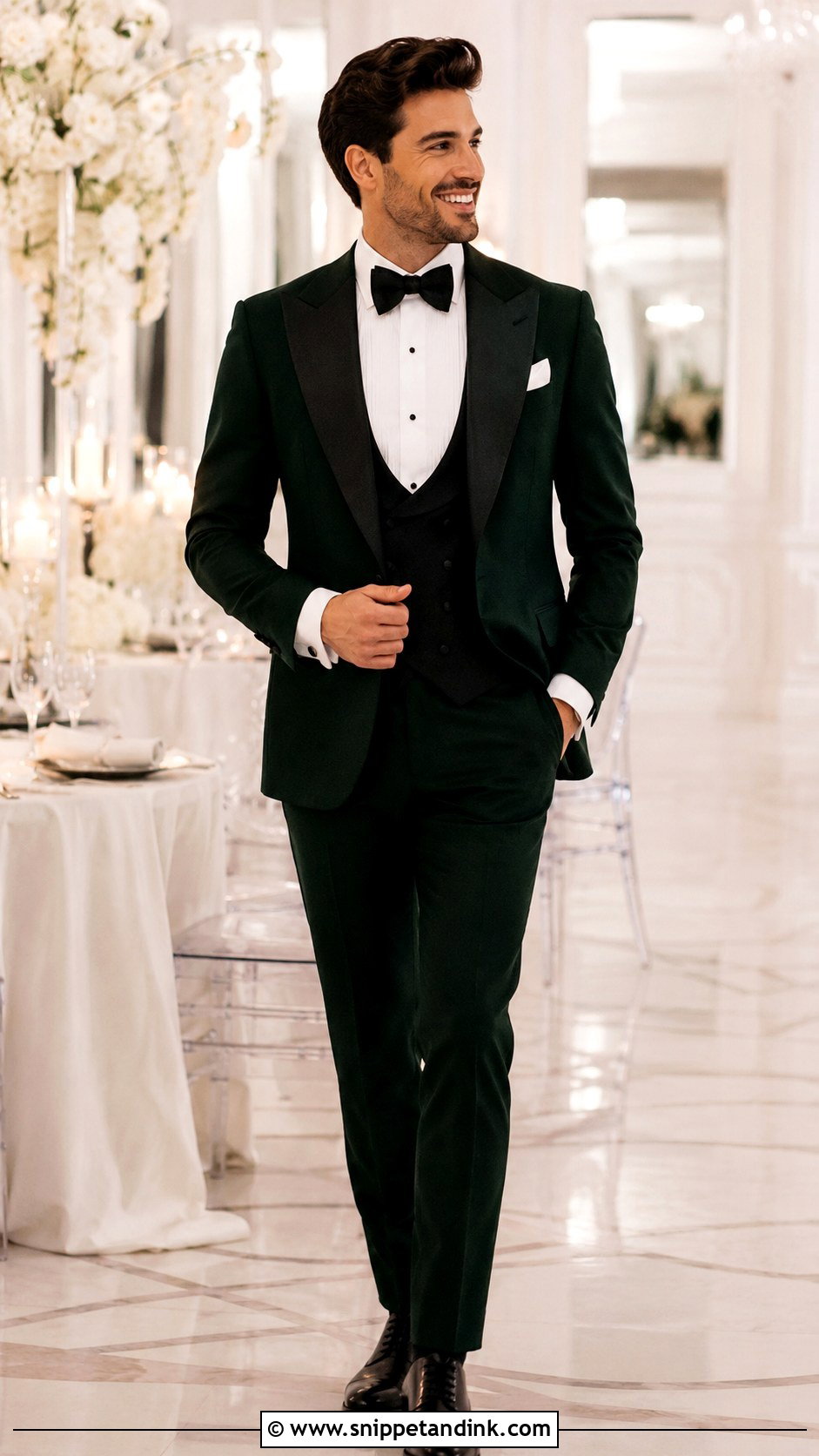 Dark Green Tuxedo With Black Waistcoat - Snippet and Ink - 20 Dark Green Tuxedo Wedding Ideas