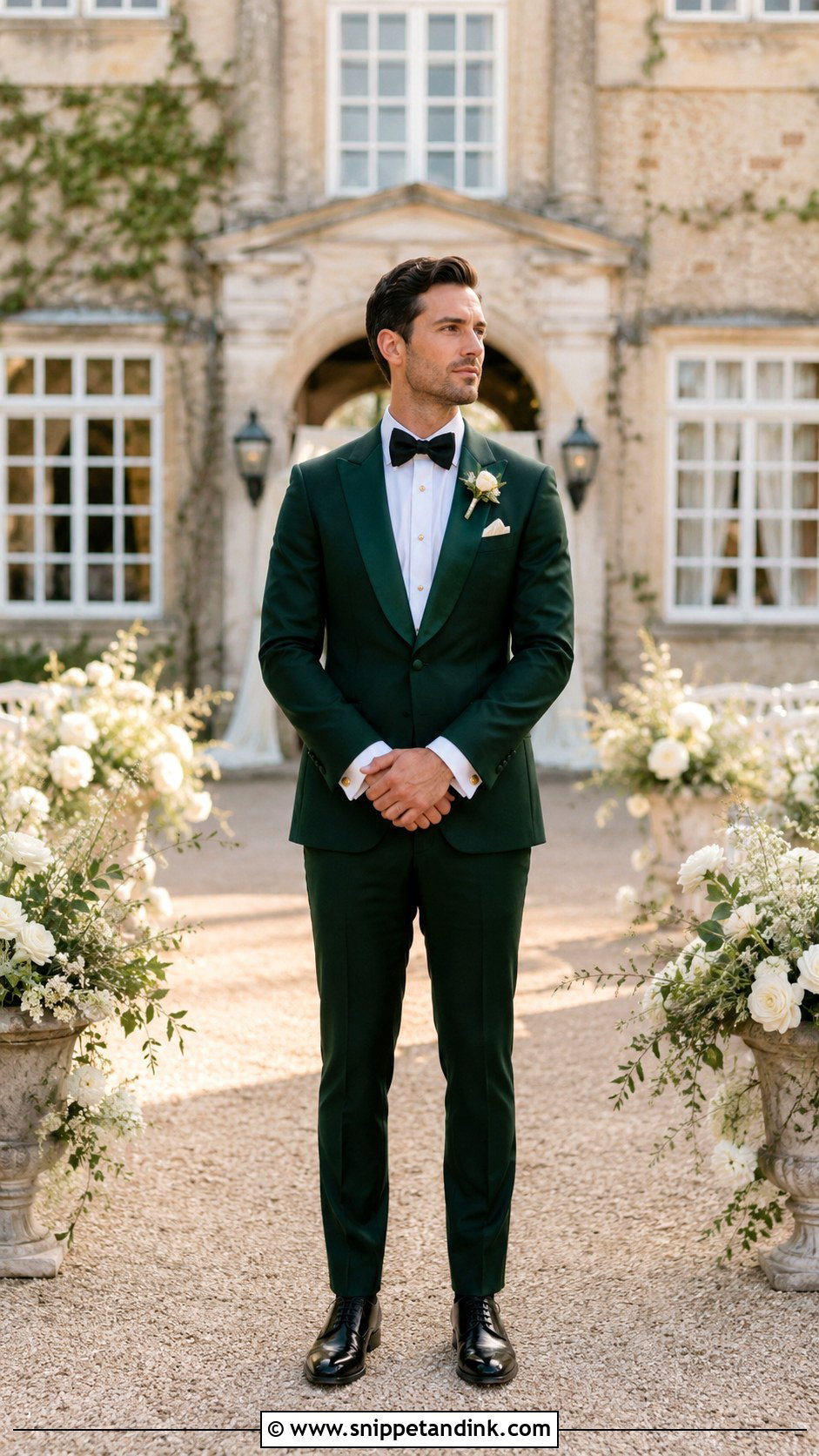 Dark Green Tuxedo With Ivory Shirt - Snippet and Ink - 20 Dark Green Tuxedo Wedding Ideas