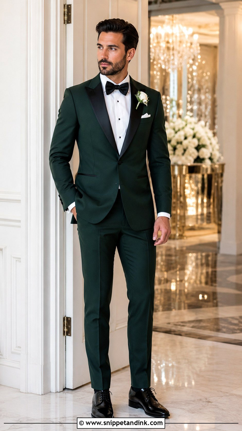 Dark Green Tuxedo With Peak Lapel - Snippet and Ink - 20 Dark Green Tuxedo Wedding Ideas