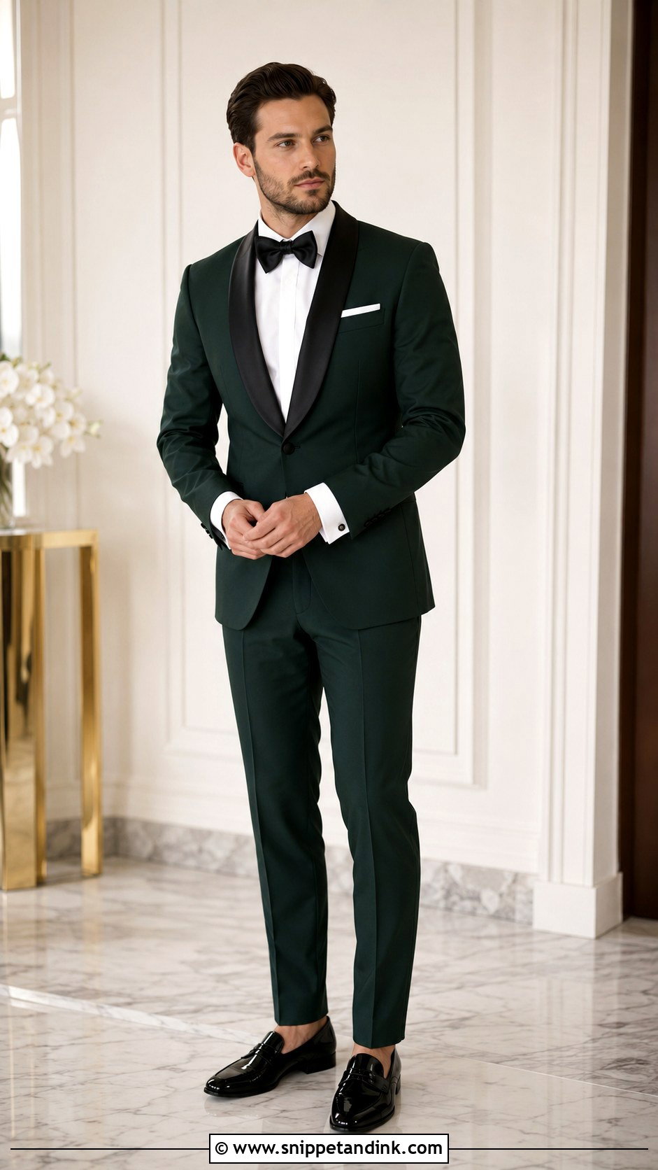 Dark Green Tuxedo With Shawl Lapel - Snippet and Ink - 20 Dark Green Tuxedo Wedding Ideas