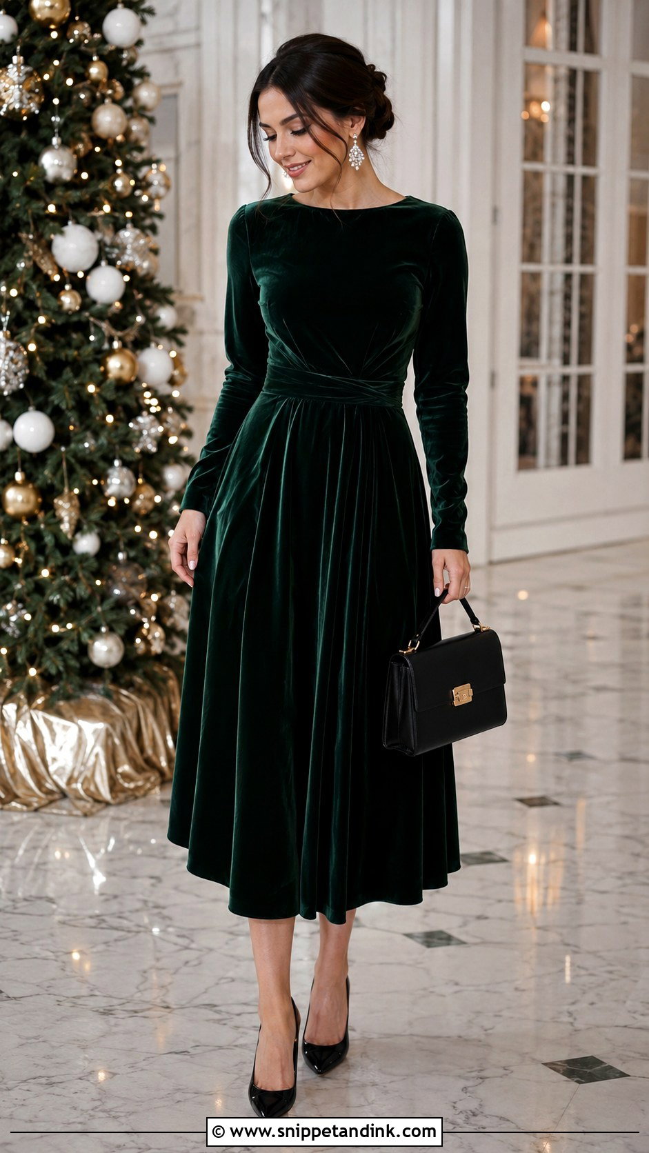 Dark Green Velvet Long Sleeve Wedding Dress - Snippet and Ink - 20 Dark Green Wedding Dress Outfit Ideas