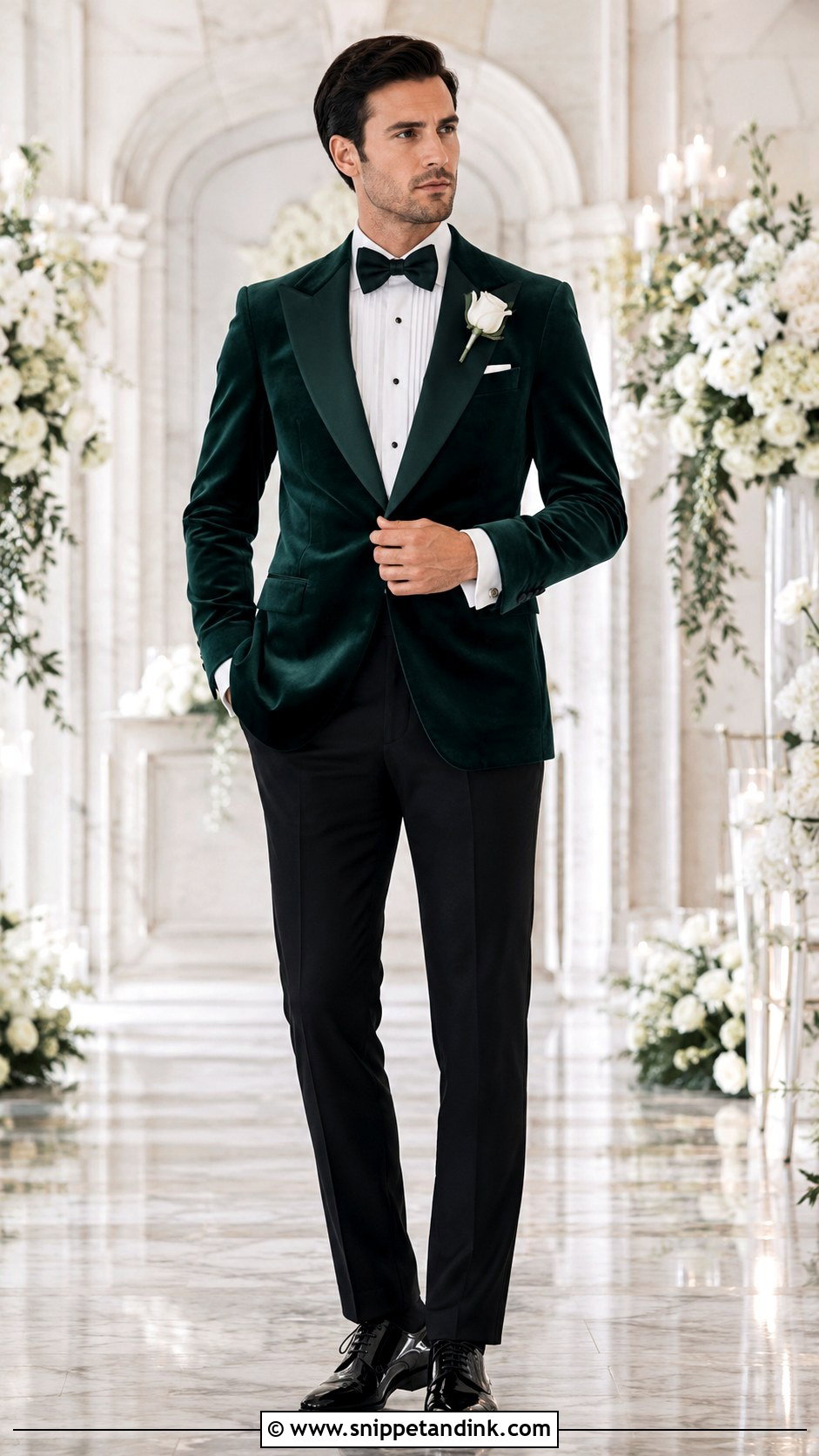 Dark Green Velvet Tuxedo For Winter Wedding - Snippet and Ink - 20 Dark Green Tuxedo Wedding Ideas