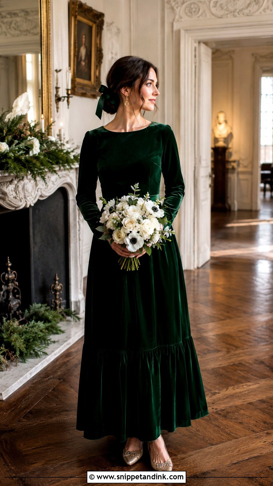 Dark Green Velvet Wedding Gown - Snippet and Ink - 20 Green Wedding Gown Ideas