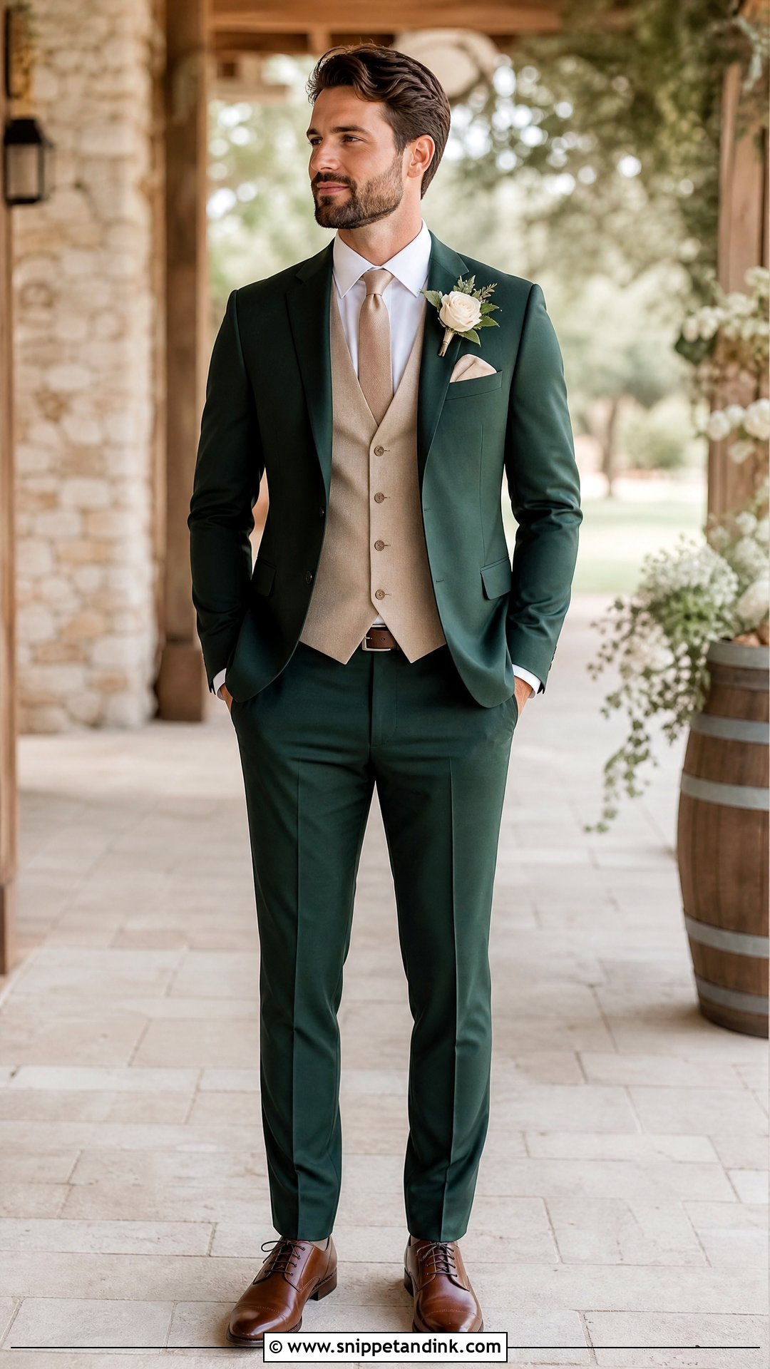Dark Green Wedding Suit With Beige Vest - Snippet and Ink - 25 Dark Green Wedding Suit Ideas