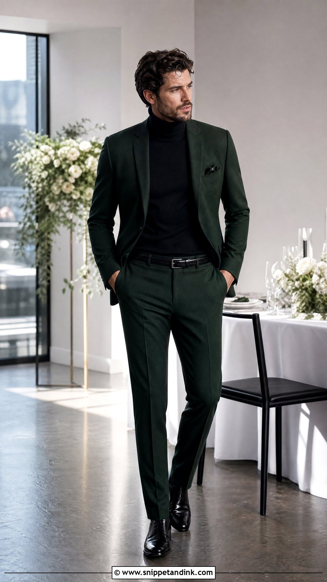 Dark Green Wedding Suit With Black Turtleneck - Snippet and Ink - 25 Dark Green Wedding Suit Ideas