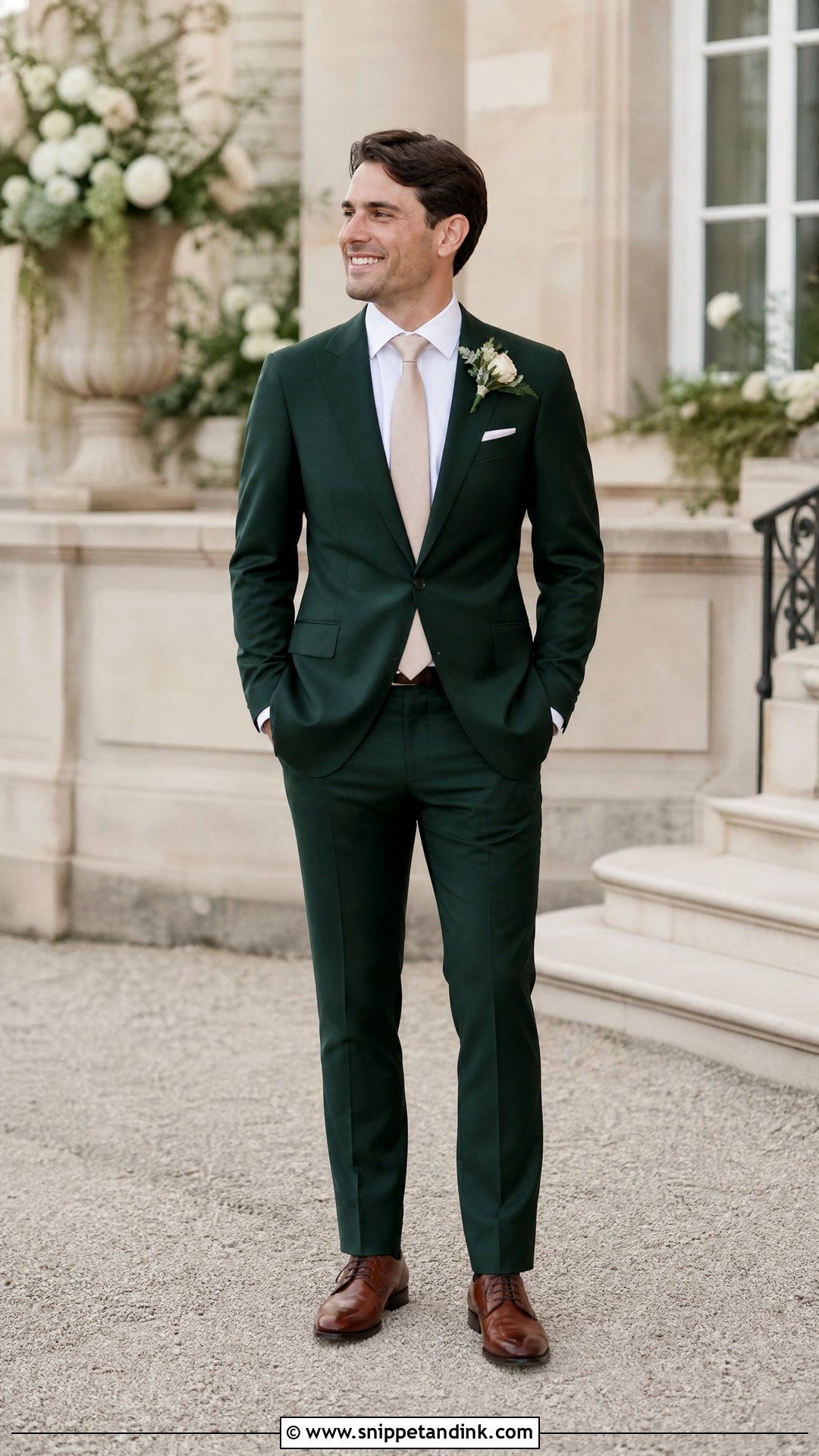 Dark Green Wedding Suit With Champagne Tie - Snippet and Ink - 25 Dark Green Wedding Suit Ideas