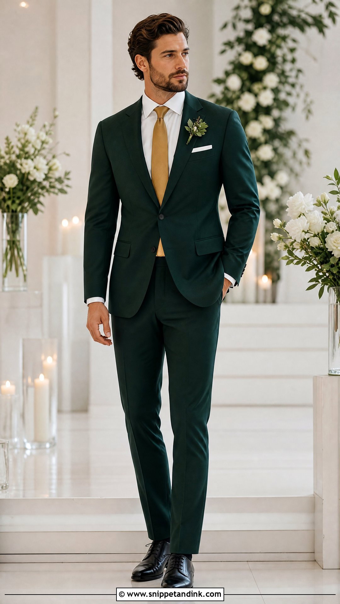 Dark Green Wedding Suit With Gold Tie - Snippet and Ink - 25 Dark Green Wedding Suit Ideas