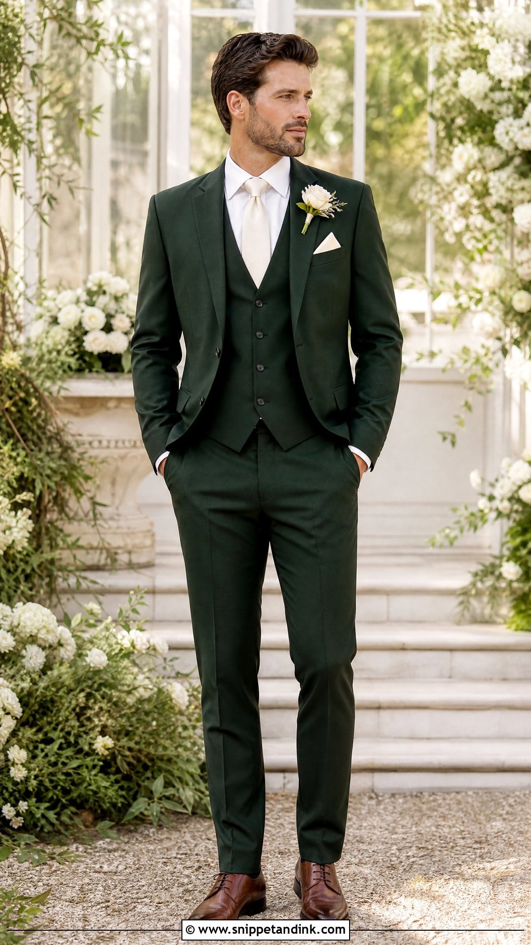 Dark Green Wedding Suit With Ivory Tie - Snippet and Ink - 25 Dark Green Wedding Suit Ideas