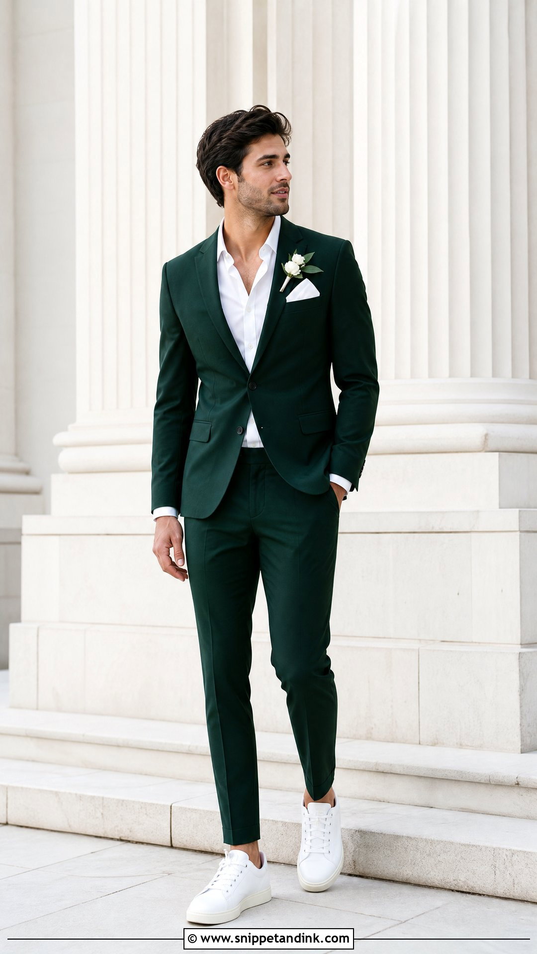 Dark Green Wedding Suit With White Sneakers - Snippet and Ink - 25 Dark Green Wedding Suit Ideas